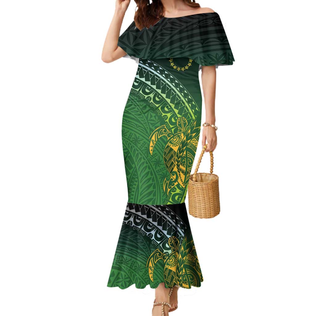 Cook Islands Rugby Kuki Avaiki Mermaid Dress Tribal Turtle LT7 Women Dark Green - Polynesian Pride