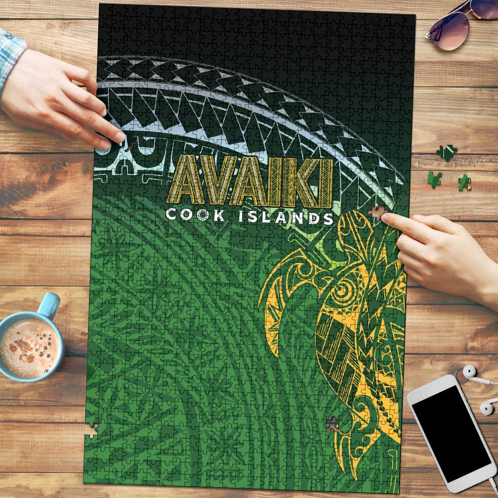Cook Islands Rugby Kuki Avaiki Puzzle Tribal Turtle LT7 Dark Green - Polynesian Pride