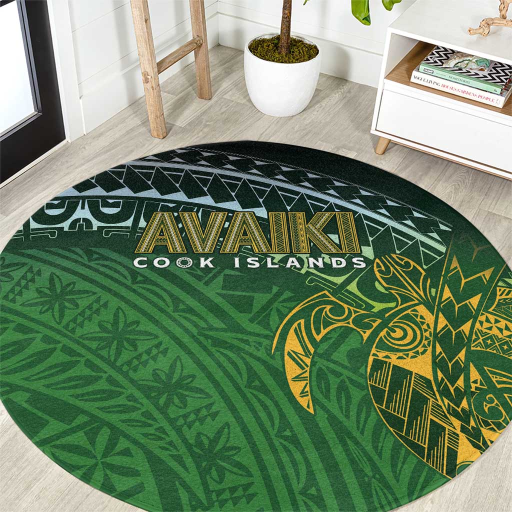 Cook Islands Rugby Kuki Avaiki Round Carpet Tribal Turtle LT7 Dark Green - Polynesian Pride
