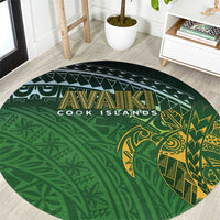 Cook Islands Rugby Kuki Avaiki Round Carpet Tribal Turtle LT7 Dark Green - Polynesian Pride