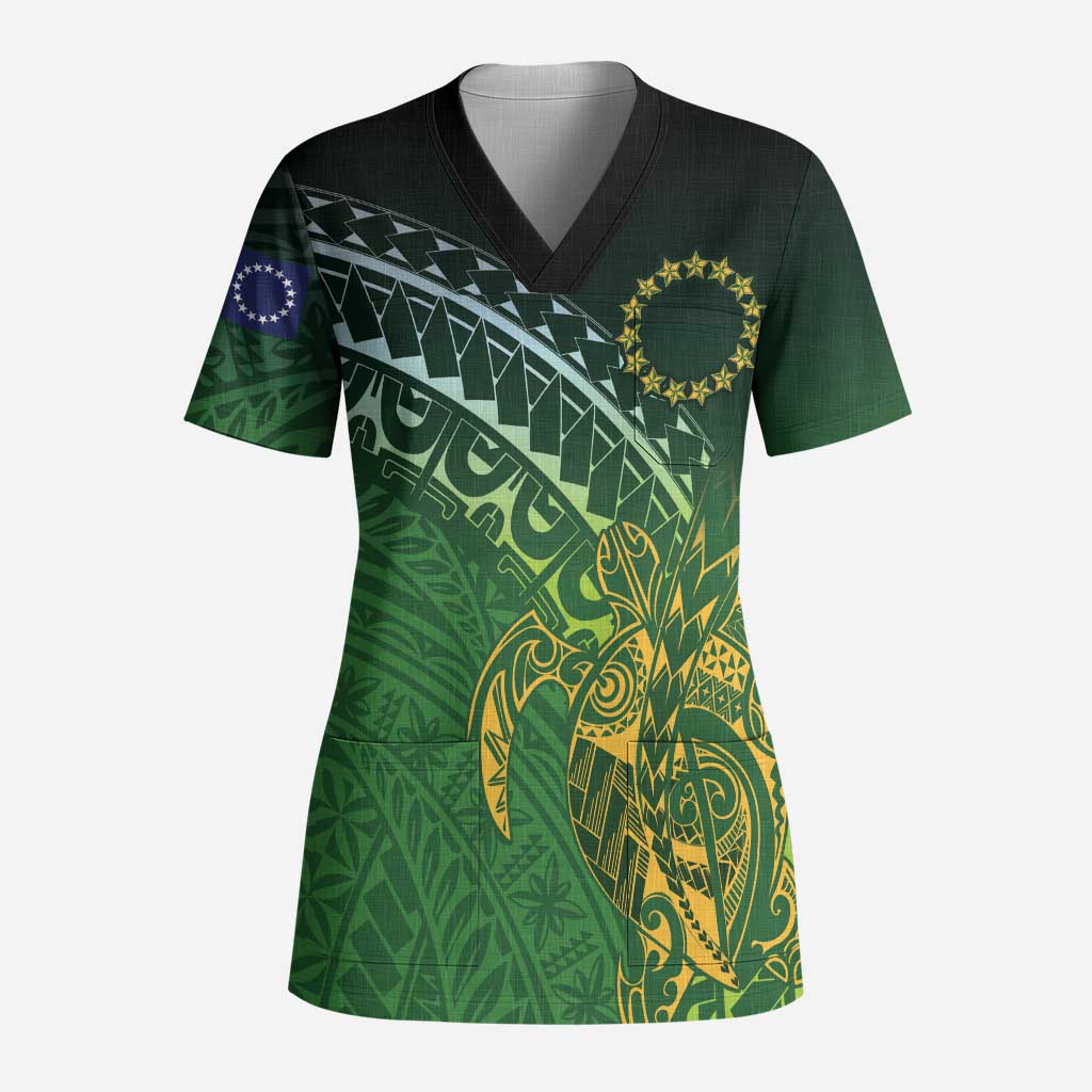Cook Islands Rugby Kuki Avaiki Scrub Top Tribal Turtle LT7 Adult Dark Green - Polynesian Pride