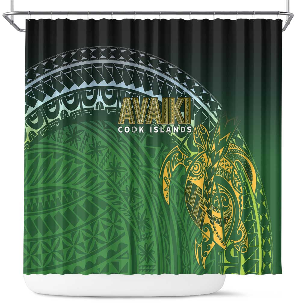 Cook Islands Rugby Kuki Avaiki Shower Curtain Tribal Turtle LT7 Dark Green - Polynesian Pride