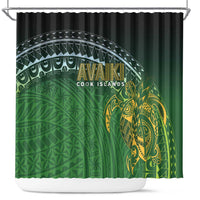 Cook Islands Rugby Kuki Avaiki Shower Curtain Tribal Turtle LT7 Dark Green - Polynesian Pride