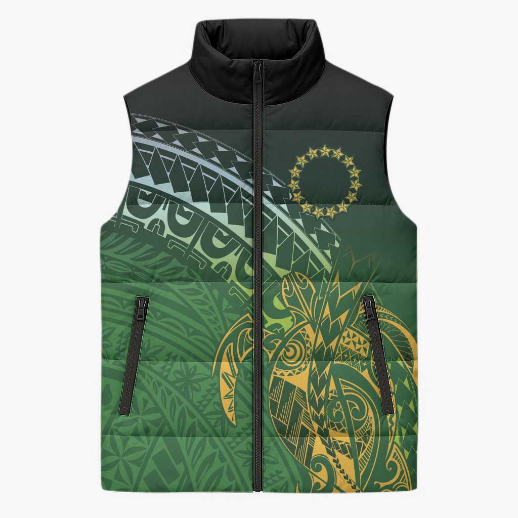 Cook Islands Rugby Kuki Avaiki Sleeveless Puffer Jacket Tribal Turtle LT7 Unisex Dark Green - Polynesian Pride