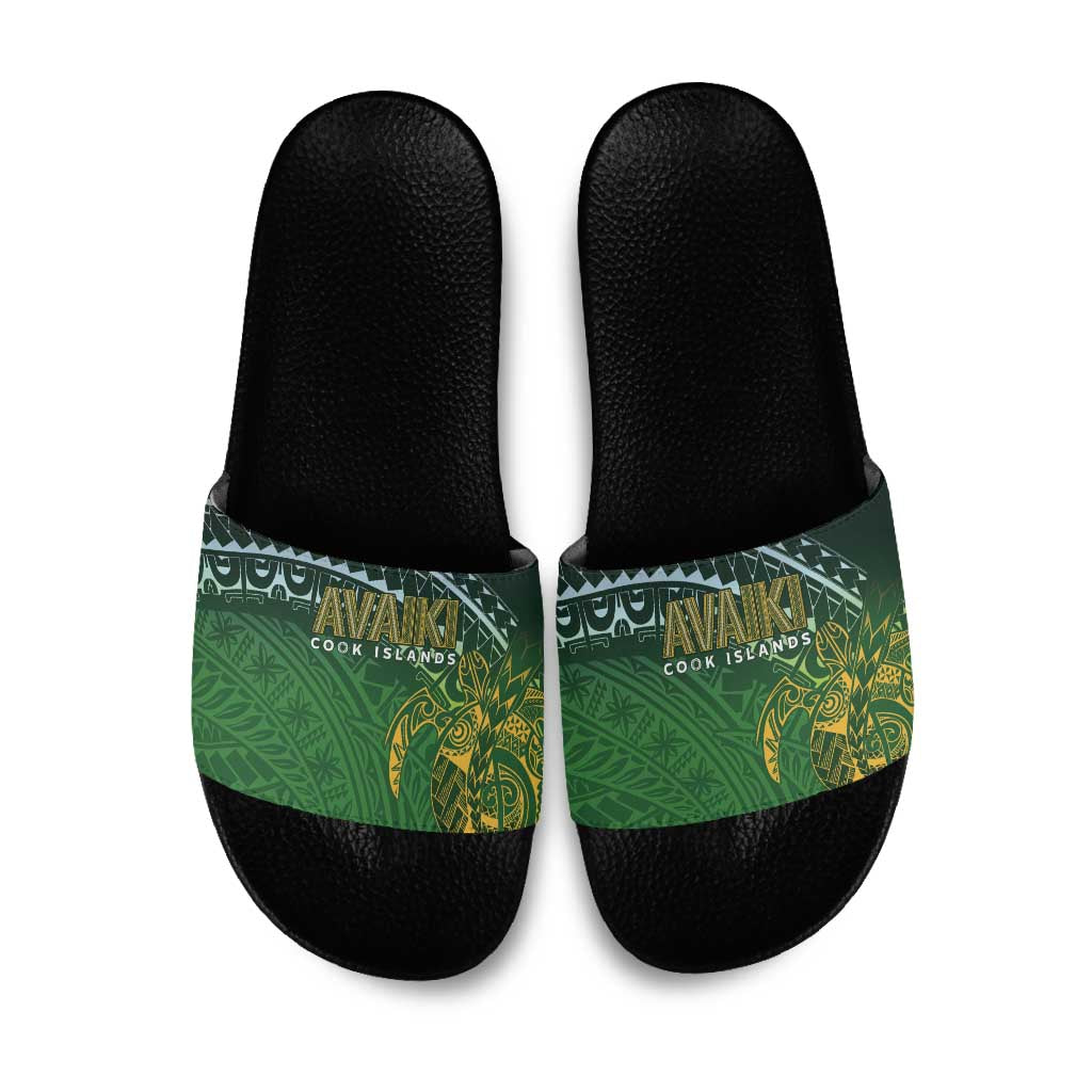 Cook Islands Rugby Kuki Avaiki Slide Sandals Tribal Turtle LT7 Dark Green - Polynesian Pride