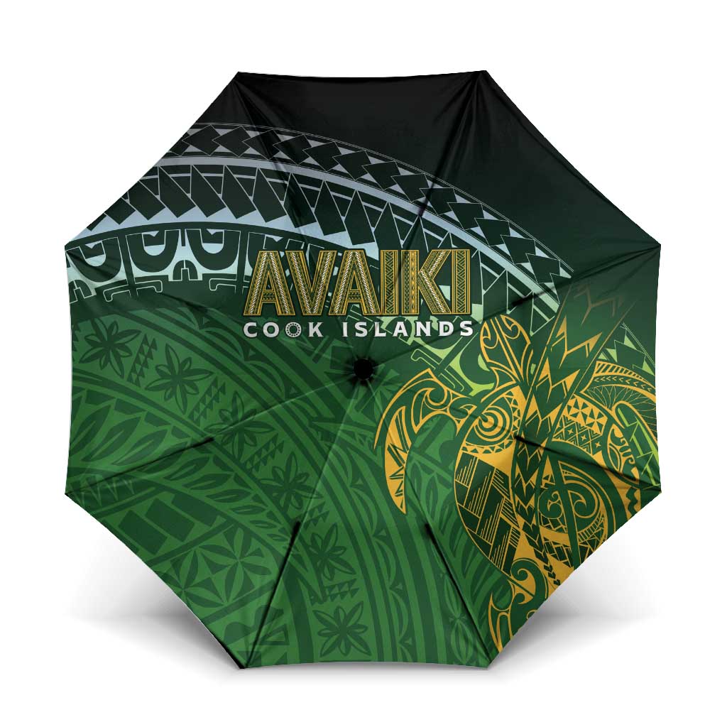 Cook Islands Rugby Kuki Avaiki Umbrella Tribal Turtle LT7 One Size Folded 11.42 inch Opened Diameter 37.4 inch Dark Green - Polynesian Pride