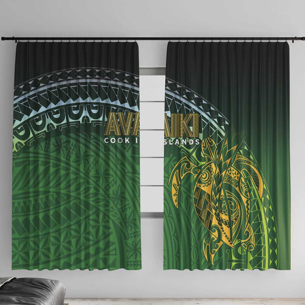 Cook Islands Rugby Kuki Avaiki Window Curtain Tribal Turtle LT7 With Hooks Dark Green - Polynesian Pride