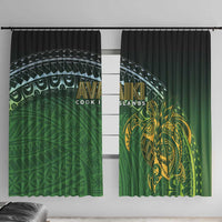 Cook Islands Rugby Kuki Avaiki Window Curtain Tribal Turtle LT7 With Hooks Dark Green - Polynesian Pride