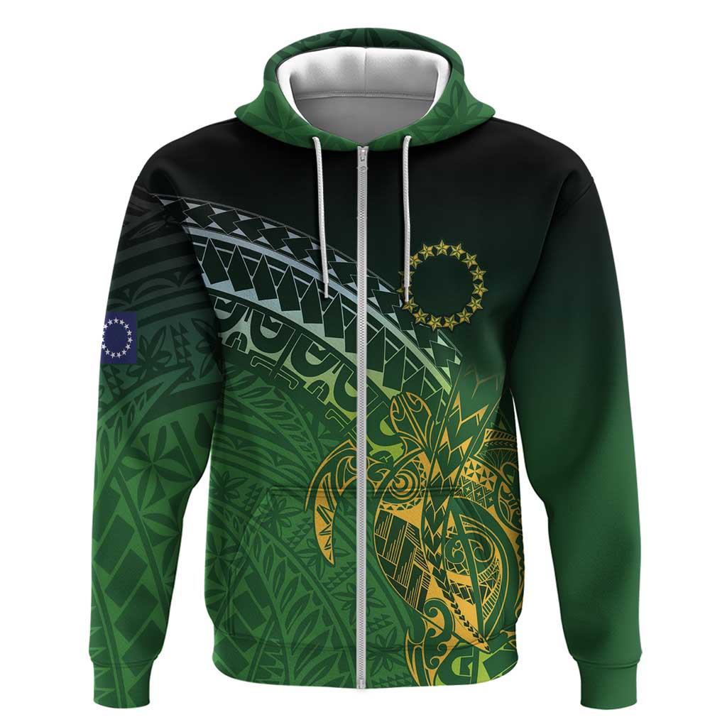 Cook Islands Rugby Kuki Avaiki Zip Hoodie Tribal Turtle LT7 Zip Hoodie Dark Green - Polynesian Pride