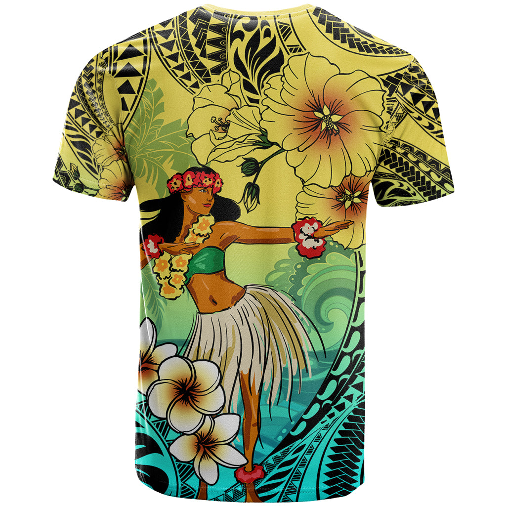Honolulu Hawaii T Shirt Ilima Plumeria with Hula Girl LT7 - Polynesian Pride