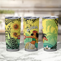 Honolulu Hawaii Tumbler Cup Ilima Plumeria with Hula Girl LT7 - Polynesian Pride