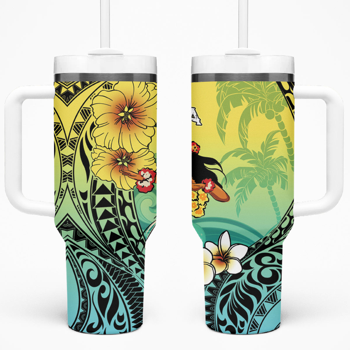 Honolulu Hawaii Tumbler With Handle Ilima Plumeria with Hula Girl LT7 One Size: 40 oz Colorful - Polynesian Pride