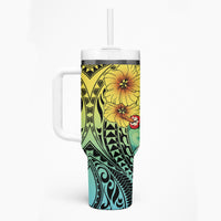 Honolulu Hawaii Tumbler With Handle Ilima Plumeria with Hula Girl LT7 - Polynesian Pride