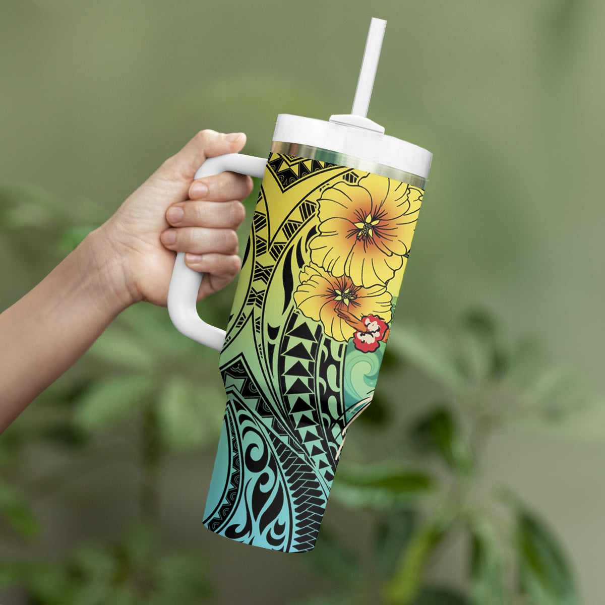 Honolulu Hawaii Tumbler With Handle Ilima Plumeria with Hula Girl LT7 - Polynesian Pride