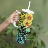 Honolulu Hawaii Tumbler With Handle Ilima Plumeria with Hula Girl LT7 - Polynesian Pride