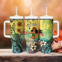 Honolulu Hawaii Tumbler With Handle Ilima Plumeria with Hula Girl LT7 - Polynesian Pride