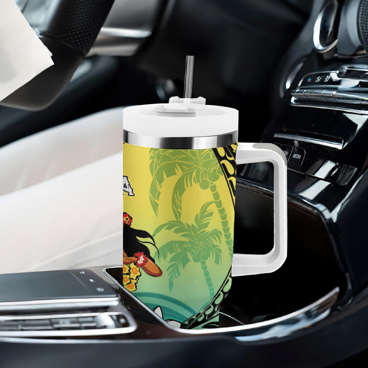 Honolulu Hawaii Tumbler With Handle Ilima Plumeria with Hula Girl LT7 - Polynesian Pride