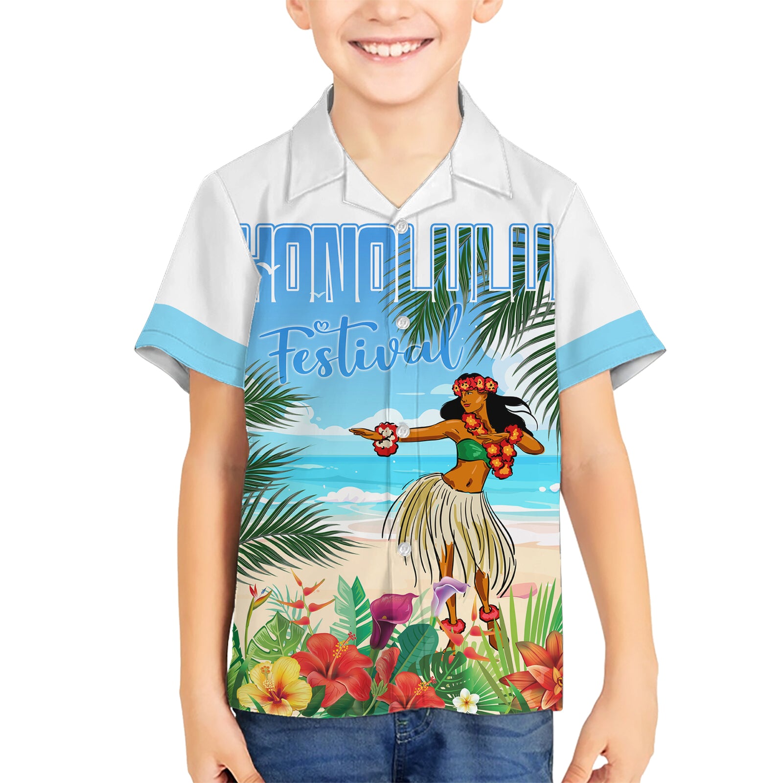 Personalised Hawaii Hula Girl Kid Hawaiian Shirt Honolulu Festival LT7 Kid Art - Polynesian Pride