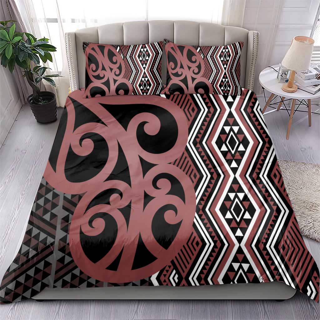 Maori Taniko Patterns Bedding Set Brown Patiki Motifs Mix Whakairo Ngaru LT7 - Polynesian Pride