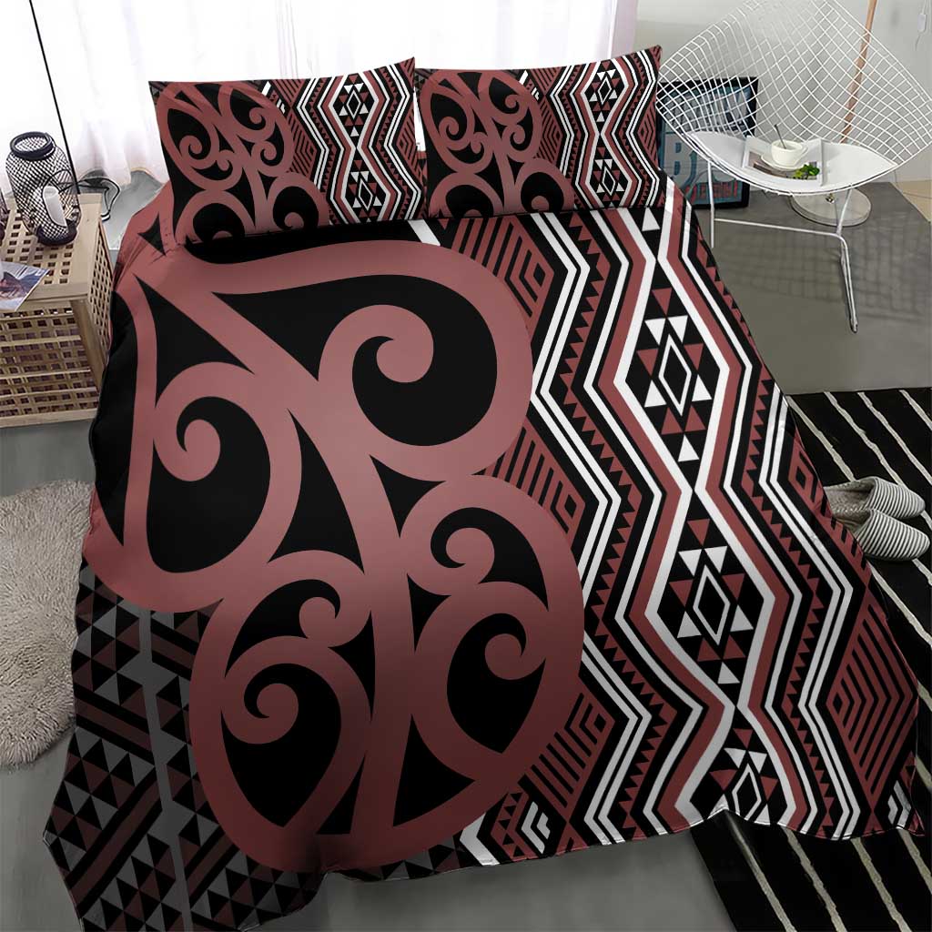Maori Taniko Patterns Bedding Set Brown Patiki Motifs Mix Whakairo Ngaru LT7 - Polynesian Pride