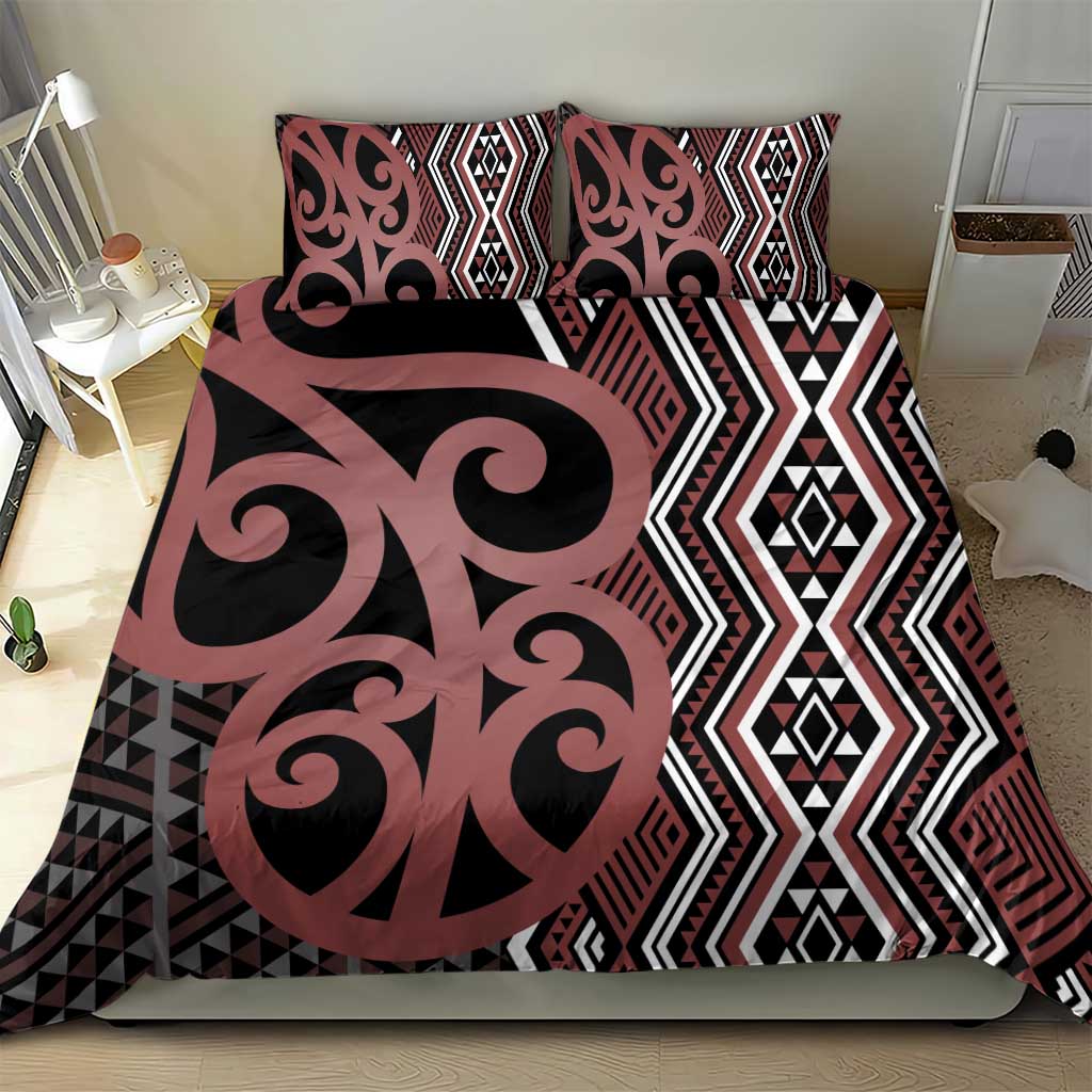 Maori Taniko Patterns Bedding Set Brown Patiki Motifs Mix Whakairo Ngaru LT7 - Polynesian Pride