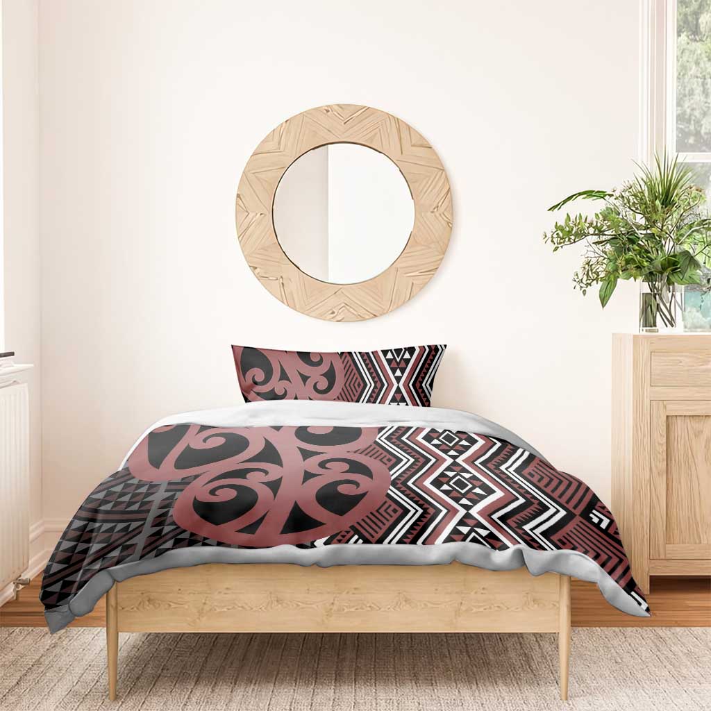 Maori Taniko Patterns Bedding Set Brown Patiki Motifs Mix Whakairo Ngaru LT7 - Polynesian Pride