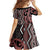 Maori Taniko Patterns Family Matching Off Shoulder Short Dress and Hawaiian Shirt Brown Patiki Motifs Mix Whakairo Ngaru