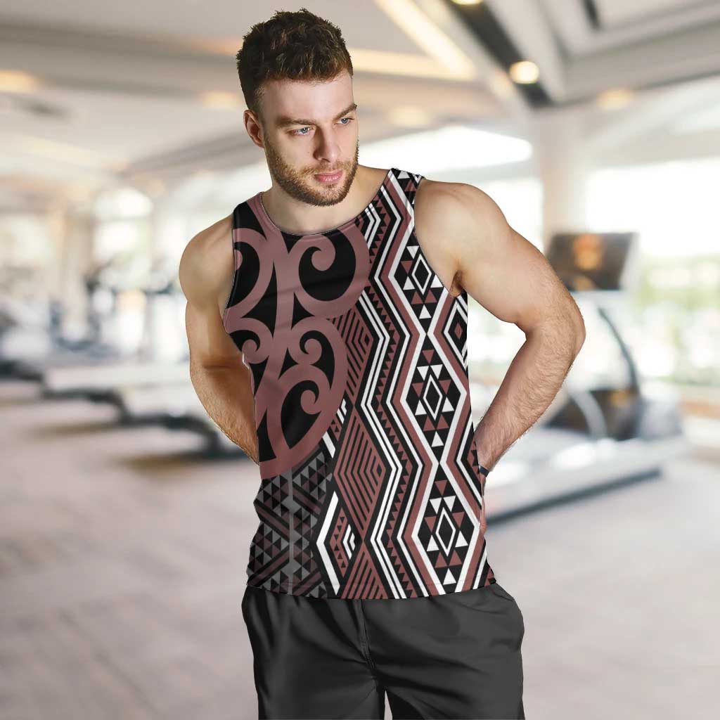 Maori Taniko Patterns Men Tank Top Brown Patiki Motifs Mix Whakairo Ngaru