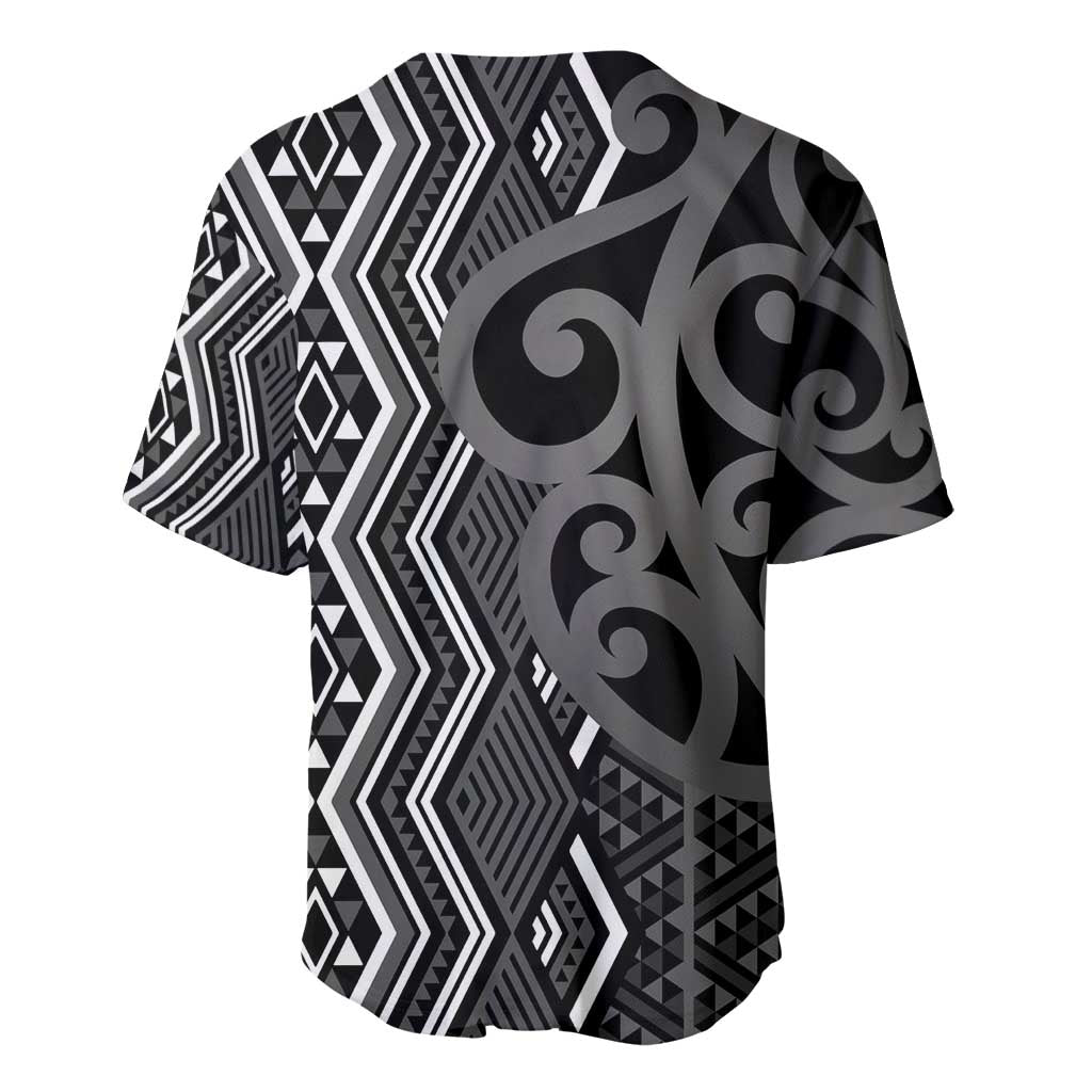 Maori Taniko Patterns Baseball Jersey Black Patiki Motifs Mix Whakairo Ngaru LT7 - Polynesian Pride