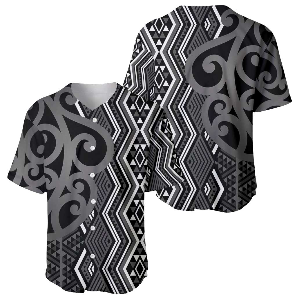 Maori Taniko Patterns Baseball Jersey Black Patiki Motifs Mix Whakairo Ngaru LT7 - Polynesian Pride