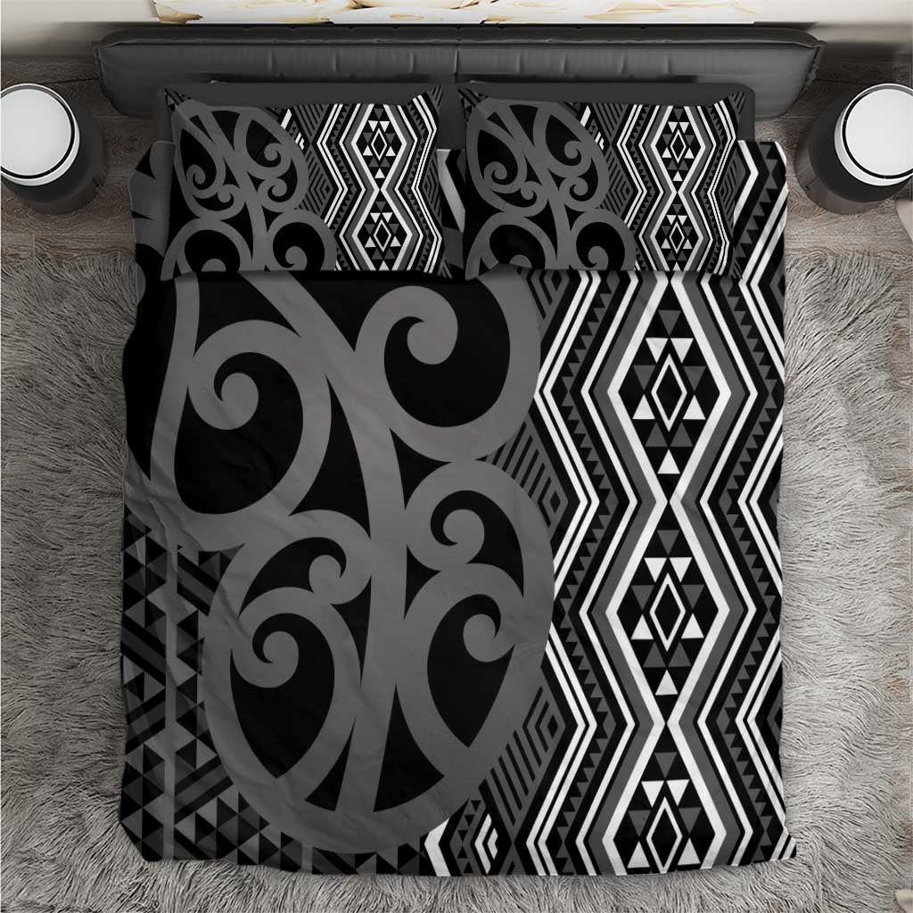 Maori Taniko Patterns Bedding Set Black Patiki Motifs Mix Whakairo Ngaru LT7 Black - Polynesian Pride