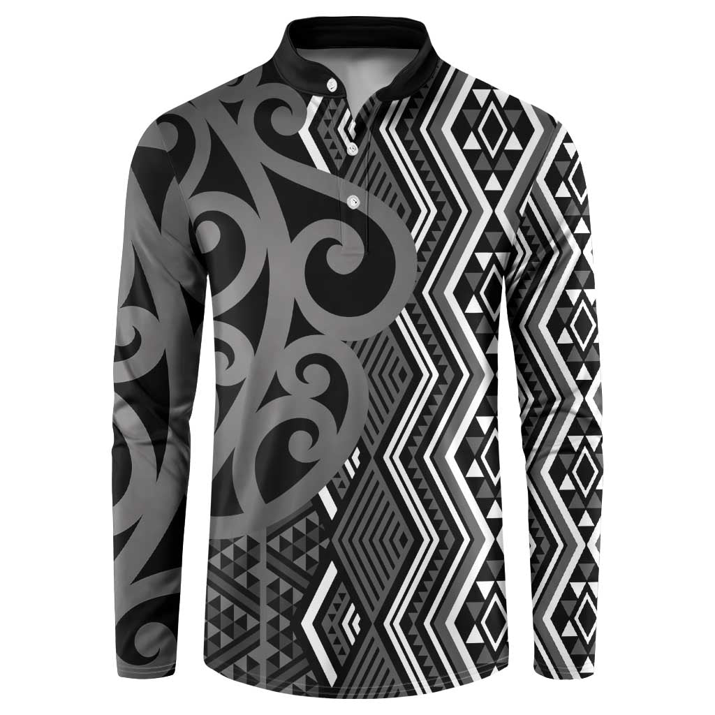 Maori Taniko Patterns Button Sweatshirt Black Patiki Motifs Mix Whakairo Ngaru LT7 Black - Polynesian Pride