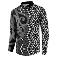 Maori Taniko Patterns Button Sweatshirt Black Patiki Motifs Mix Whakairo Ngaru LT7 - Polynesian Pride