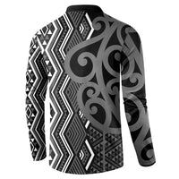 Maori Taniko Patterns Button Sweatshirt Black Patiki Motifs Mix Whakairo Ngaru LT7 - Polynesian Pride