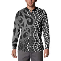 Maori Taniko Patterns Button Sweatshirt Black Patiki Motifs Mix Whakairo Ngaru LT7 - Polynesian Pride