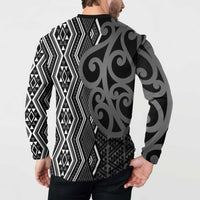 Maori Taniko Patterns Button Sweatshirt Black Patiki Motifs Mix Whakairo Ngaru LT7 - Polynesian Pride