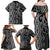 Maori Taniko Patterns Family Matching Off Shoulder Maxi Dress and Hawaiian Shirt Black Patiki Motifs Mix Whakairo Ngaru