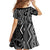 Maori Taniko Patterns Family Matching Off Shoulder Short Dress and Hawaiian Shirt Black Patiki Motifs Mix Whakairo Ngaru