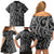 Maori Taniko Patterns Family Matching Off Shoulder Short Dress and Hawaiian Shirt Black Patiki Motifs Mix Whakairo Ngaru