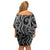 Maori Taniko Patterns Family Matching Off Shoulder Short Dress and Hawaiian Shirt Black Patiki Motifs Mix Whakairo Ngaru