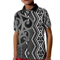 Maori Taniko Patterns Kid Polo Shirt Black Patiki Motifs Mix Whakairo Ngaru LT7 Kid Black - Polynesian Pride
