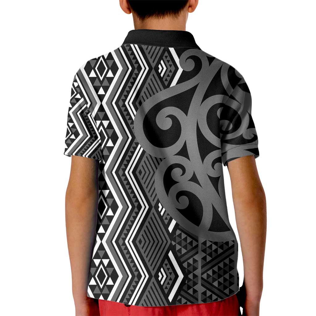 Maori Taniko Patterns Kid Polo Shirt Black Patiki Motifs Mix Whakairo Ngaru LT7 - Polynesian Pride