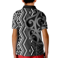 Maori Taniko Patterns Kid Polo Shirt Black Patiki Motifs Mix Whakairo Ngaru LT7 - Polynesian Pride