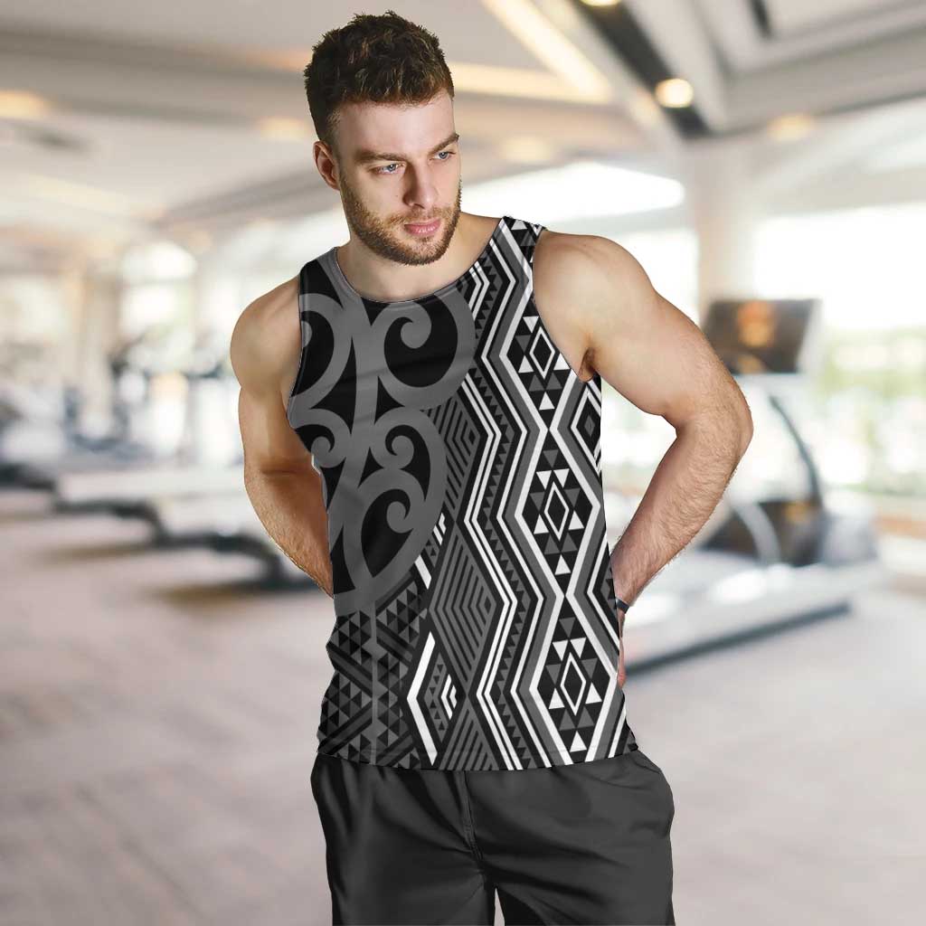 Maori Taniko Patterns Men Tank Top Black Patiki Motifs Mix Whakairo Ngaru