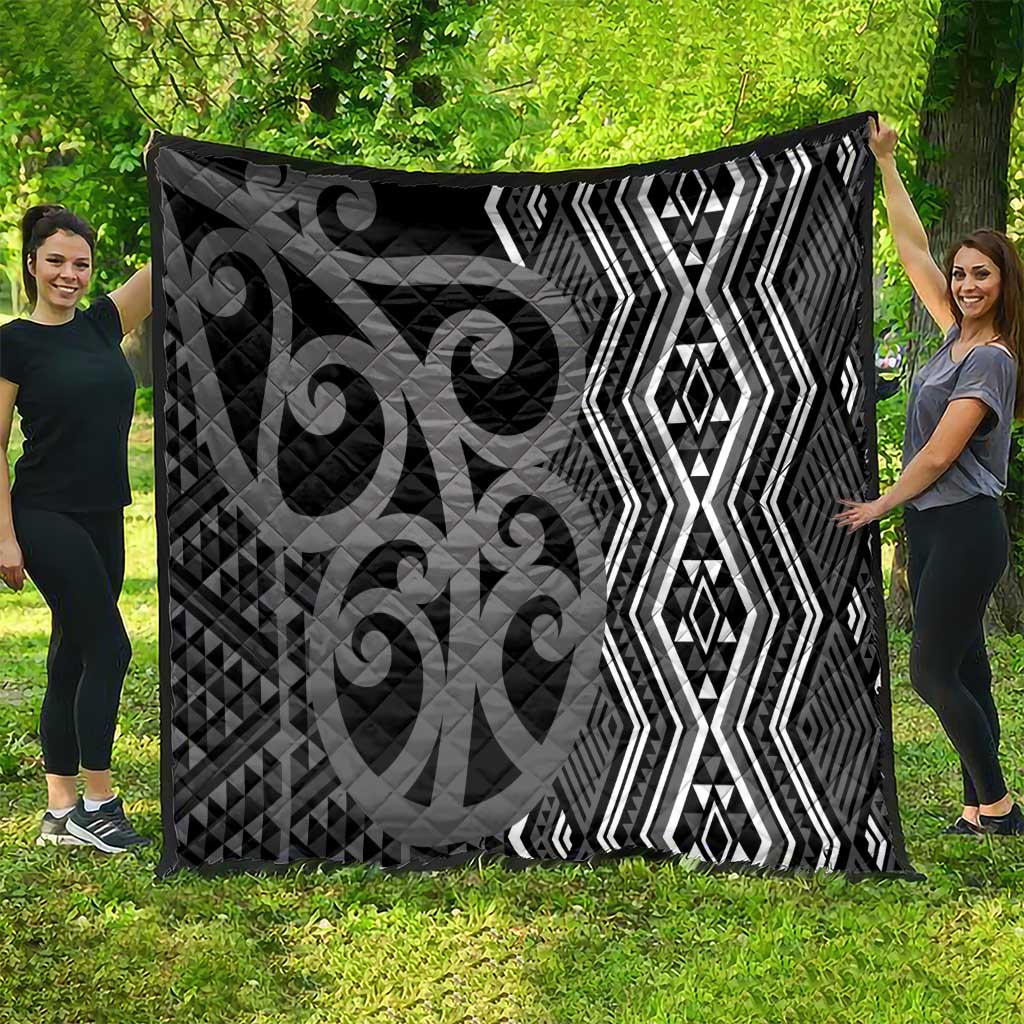 Maori Taniko Patterns Quilt Black Patiki Motifs Mix Whakairo Ngaru LT7 - Polynesian Pride