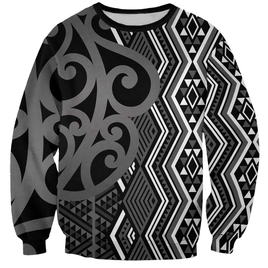 Maori Taniko Patterns Sweatshirt Black Patiki Motifs Mix Whakairo Ngaru LT7 Unisex Black - Polynesian Pride