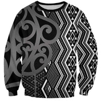 Maori Taniko Patterns Sweatshirt Black Patiki Motifs Mix Whakairo Ngaru LT7 Unisex Black - Polynesian Pride