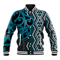 Maori Taniko Patterns Baseball Jacket Azure Patiki Motifs Mix Whakairo Ngaru LT7 Unisex Azure - Polynesian Pride