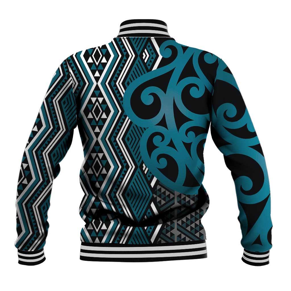 Maori Taniko Patterns Baseball Jacket Azure Patiki Motifs Mix Whakairo Ngaru LT7 - Polynesian Pride