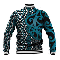Maori Taniko Patterns Baseball Jacket Azure Patiki Motifs Mix Whakairo Ngaru LT7 - Polynesian Pride